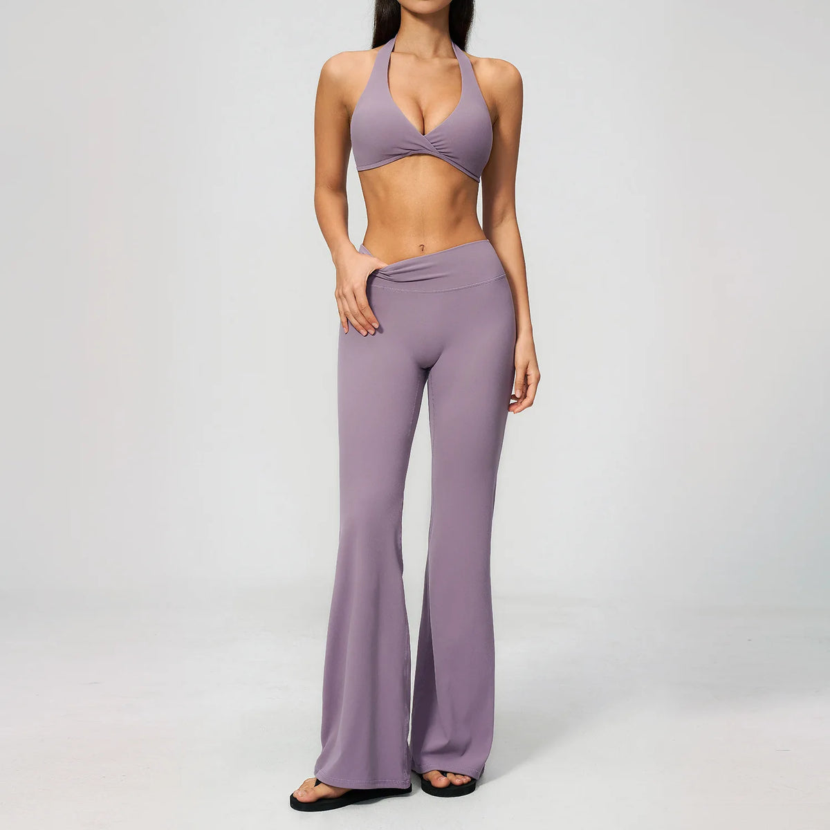 Halter Two-Piece Set — Lilac Purple, halter bra top + flared pants