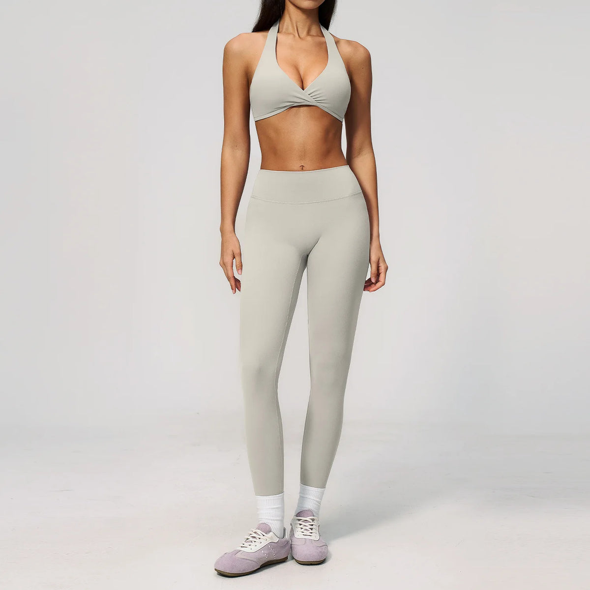 Halter Two-Piece Set — Pearl Gray, halter bra top + leggings