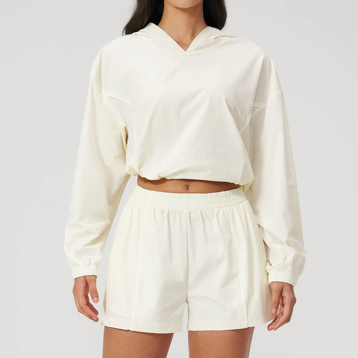 Hooded Two-Piece Set — Milky Apricot, hooded jacket + shorts