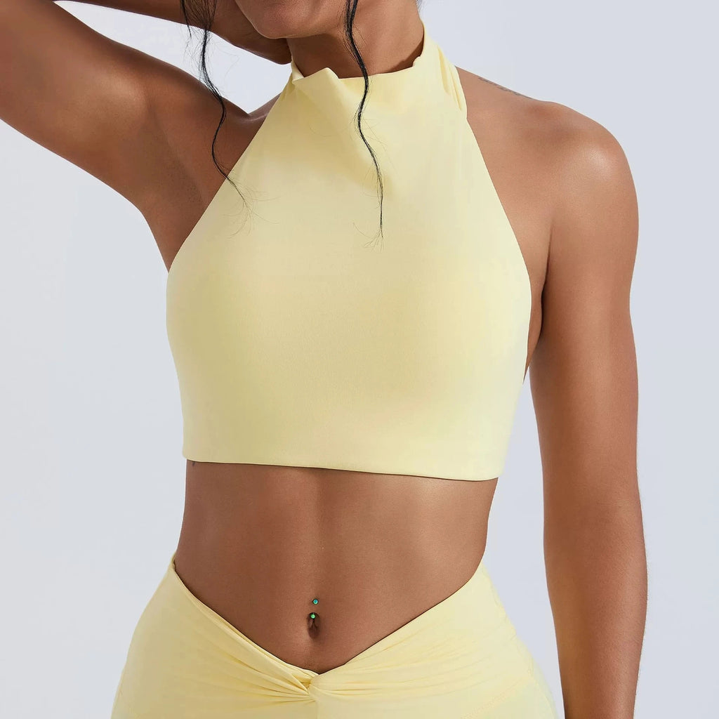 High-Neck Halter Bra — Light banana yellow