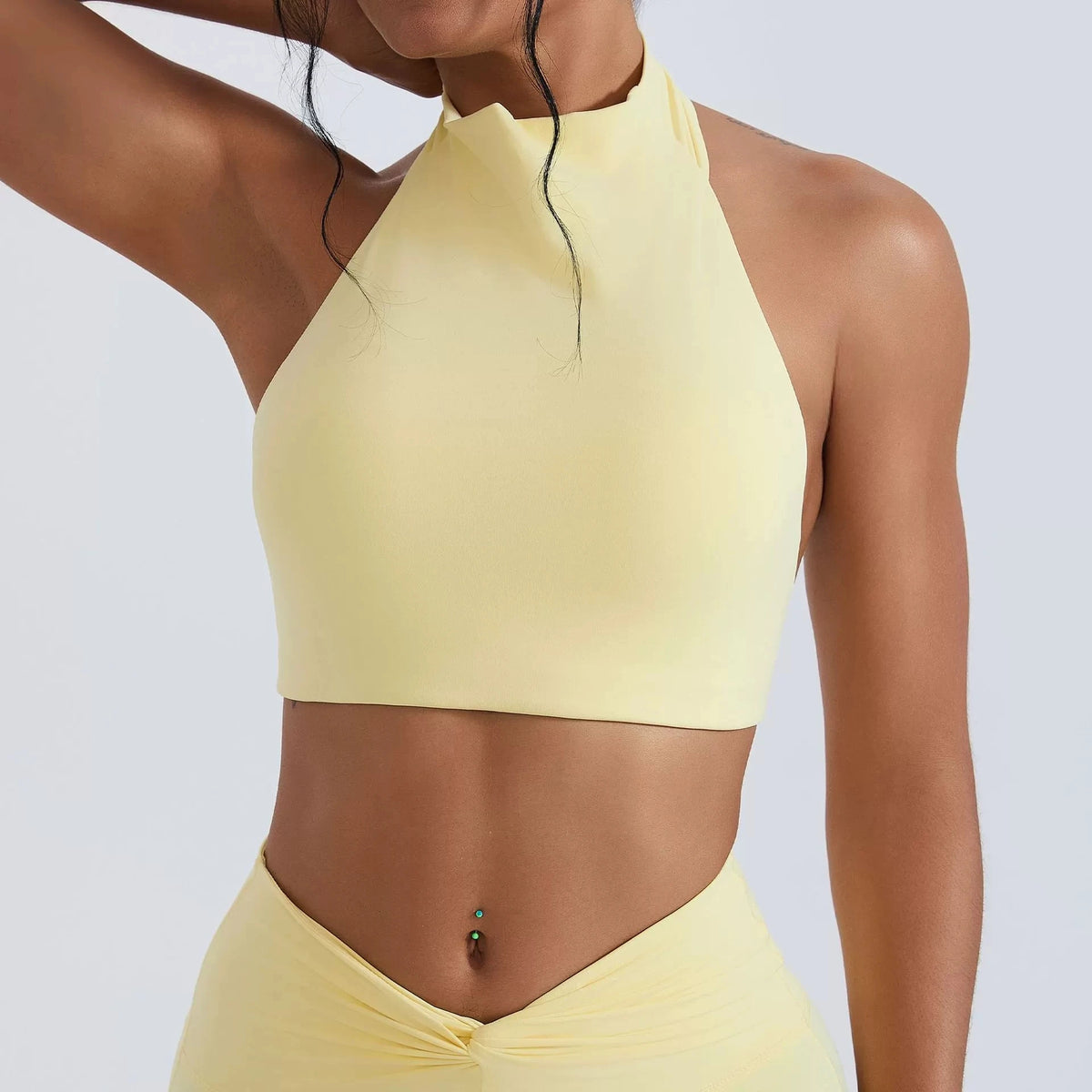 High-Neck Halter Bra — Light banana yellow