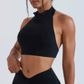 High-Neck Halter Bra — Black