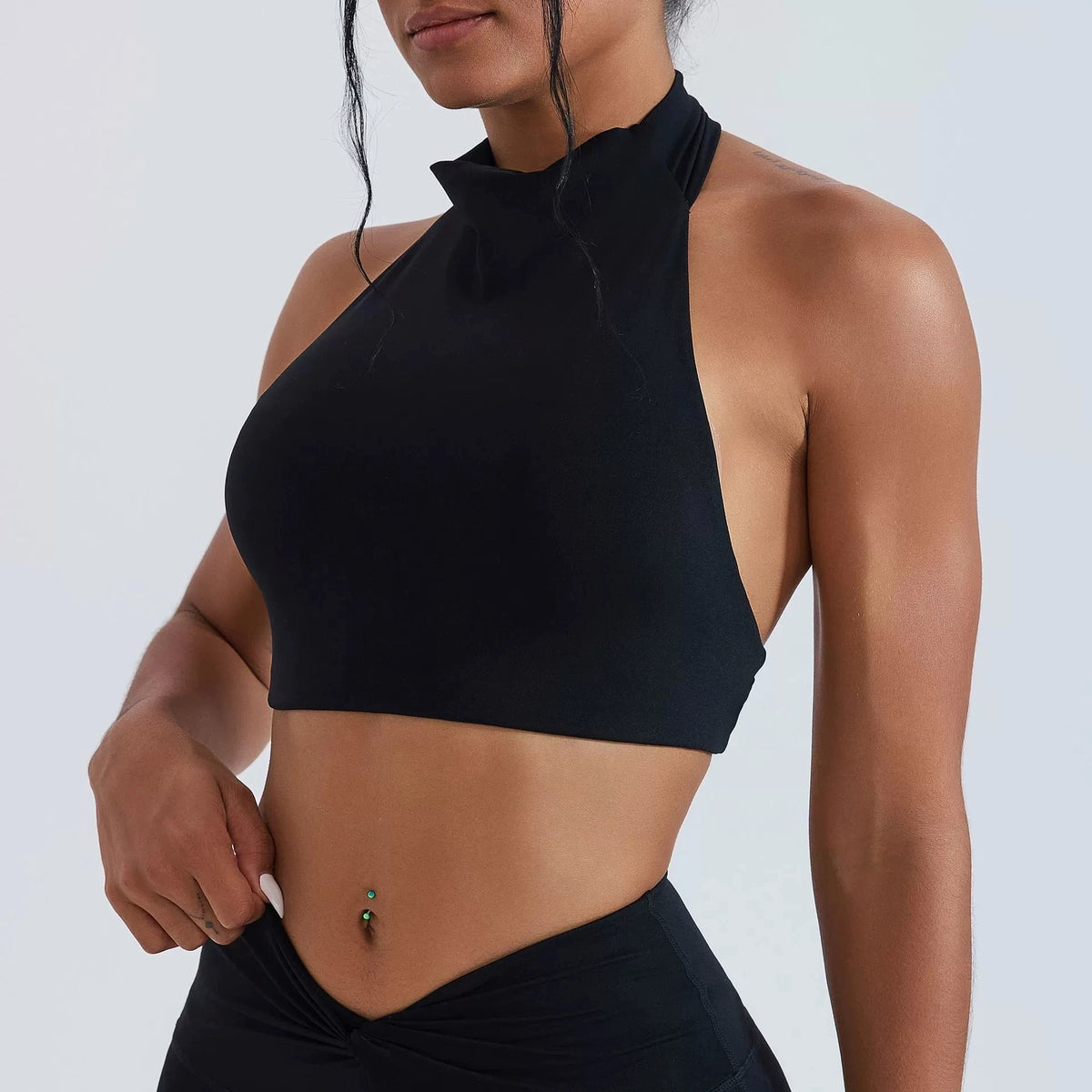 High-Neck Halter Bra — Black