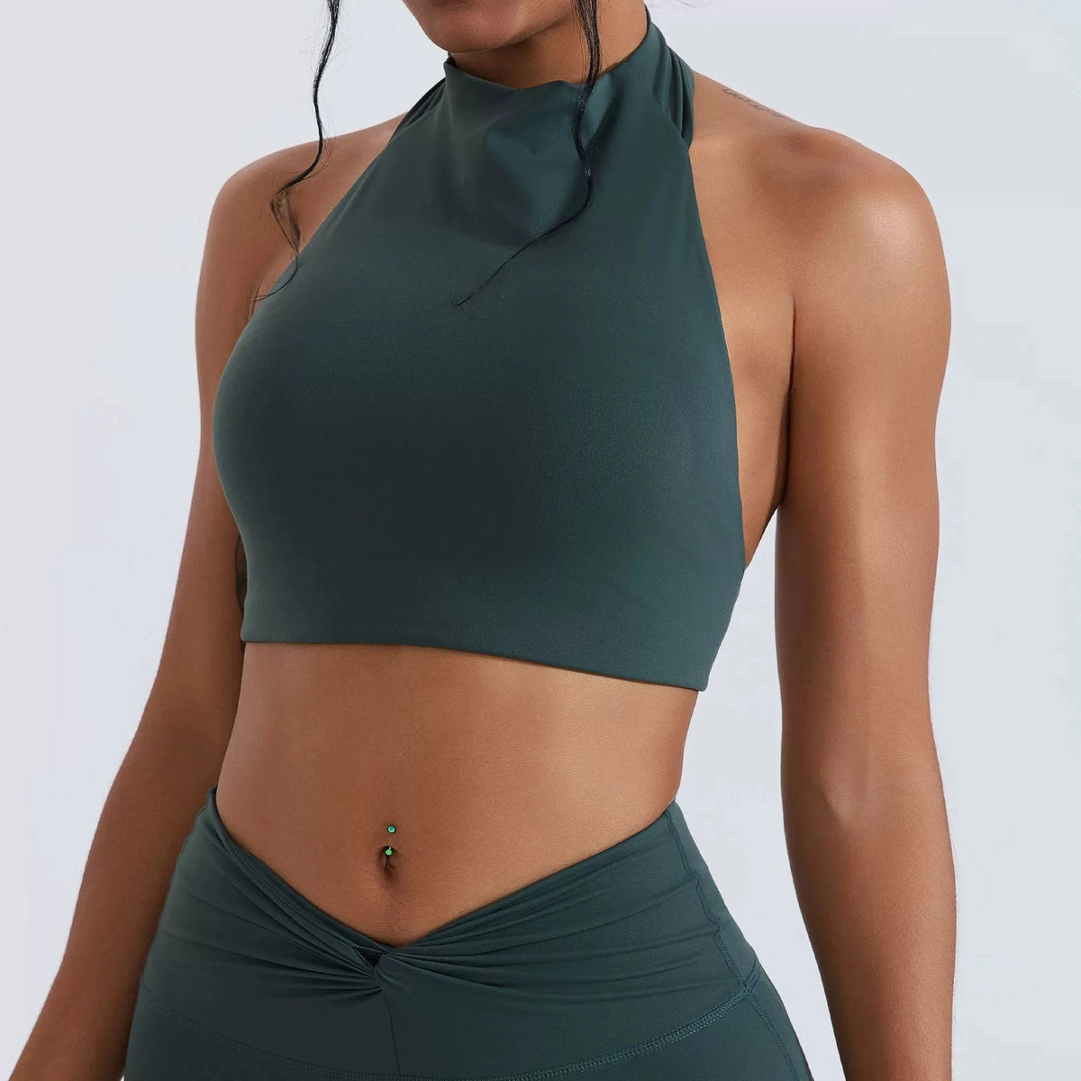 High-Neck Halter Bra — Deep sea green