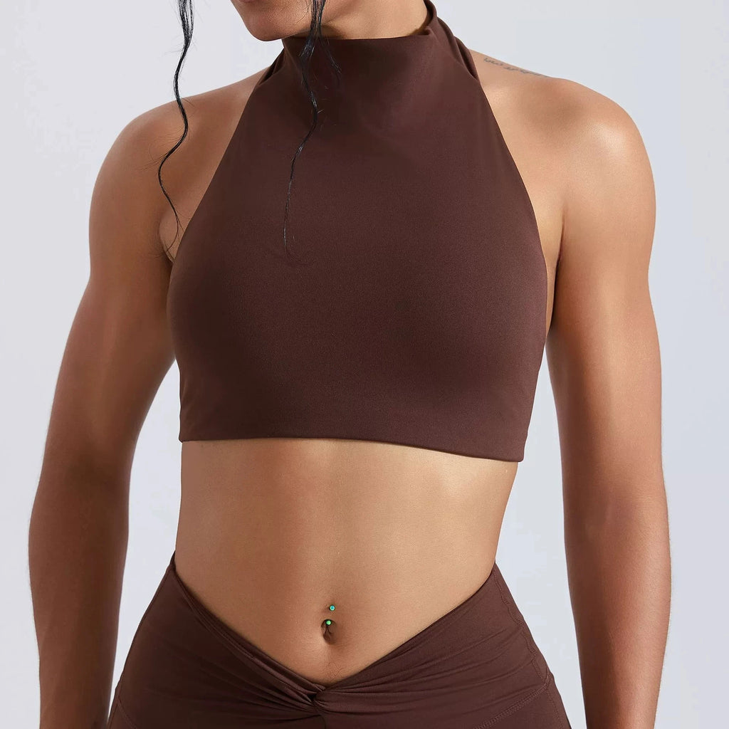 High-Neck Halter Bra — Smoked brown