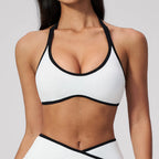 Contrast-Trim Halter Bra — Swan White