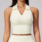 V-Neck Polo Crop Top — Creamy white